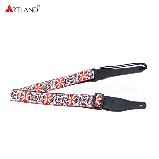 Red Embroidered Guitar Strap